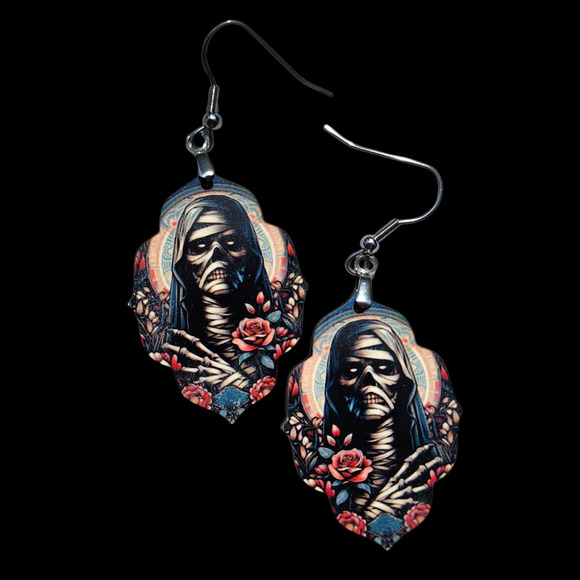 The Mummy Classic Horror Monster Floral Earrings - Picture 1 of 2